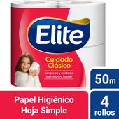 Papel Higienico Simple Hoja Algodon Elite 4U 50 mt
