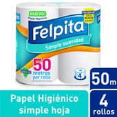 Papel Higienico Simple Hoja Felpita 50 mts 4 un
